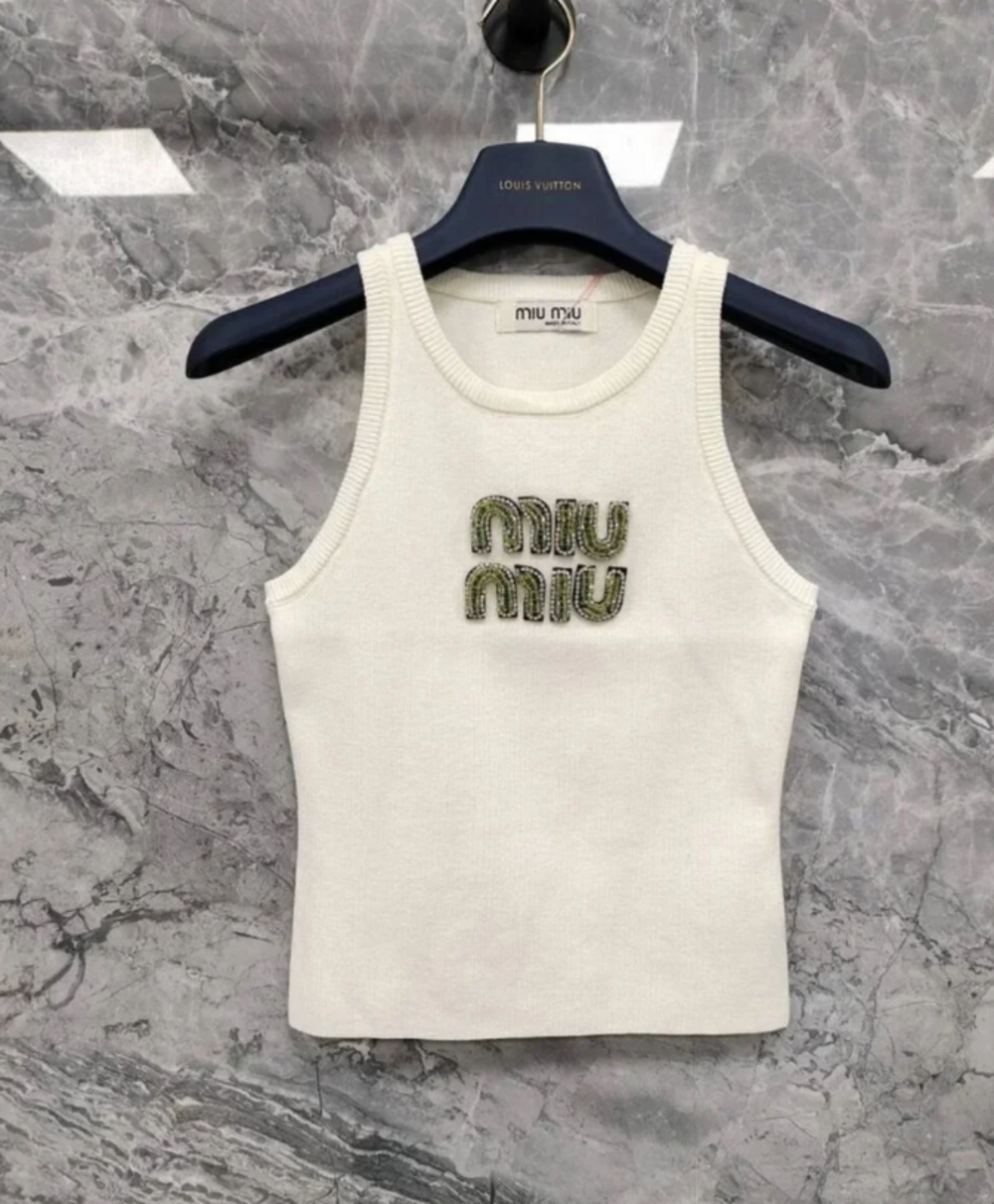 MIU MIU knitted vest with green diamonds